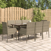 Tuinset 9-delig poly rattan zwart grijs acaciahout