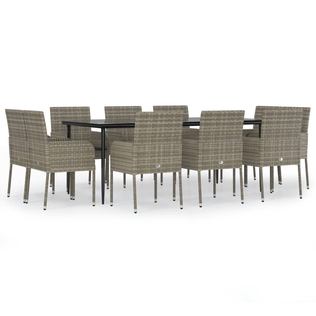 -Delige Tuinset Met Kussens Poly Rattan Zwart En 11 200 cm tafellengte Grijs