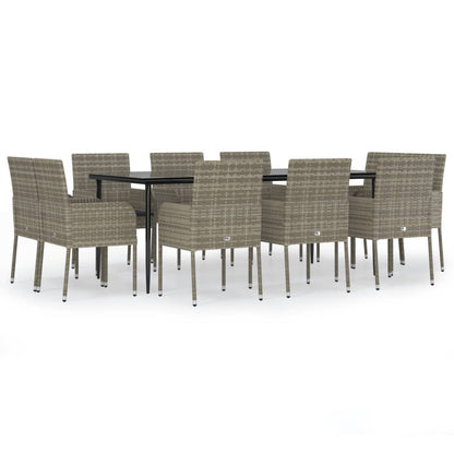 -Delige Tuinset Met Kussens Poly Rattan Zwart En 11 200 cm tafellengte Grijs