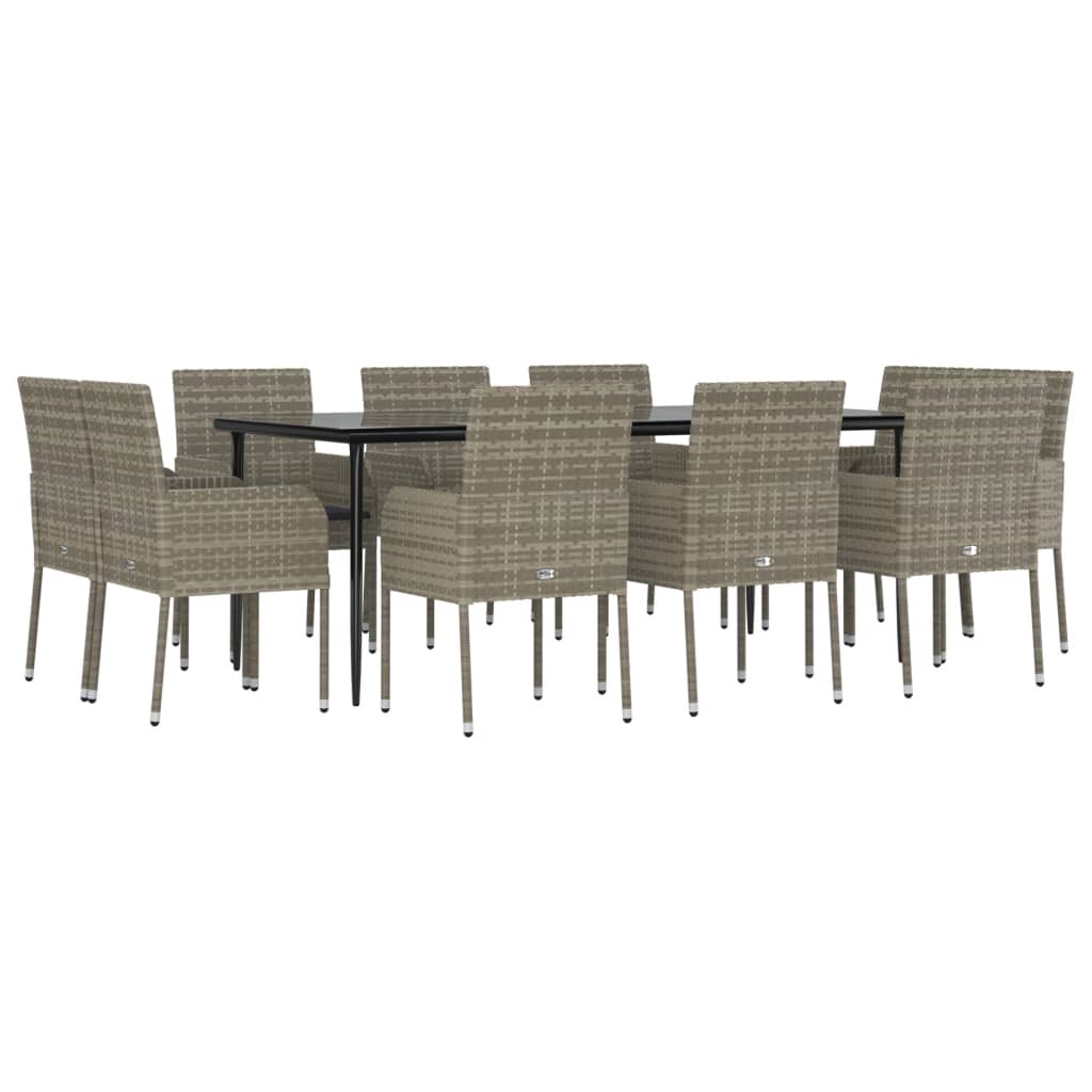 -Delige Tuinset Met Kussens Poly Rattan Zwart En 11 200 cm tafellengte Grijs