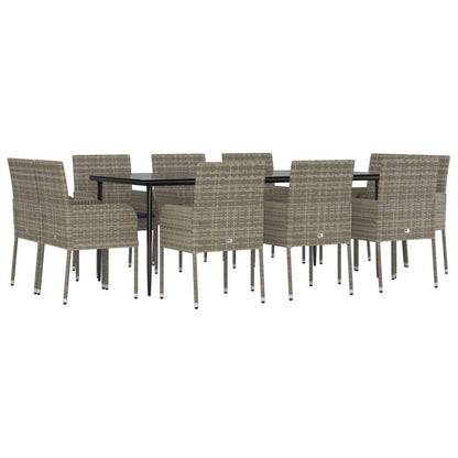 -Delige Tuinset Met Kussens Poly Rattan Zwart En 11 200 cm tafellengte Grijs