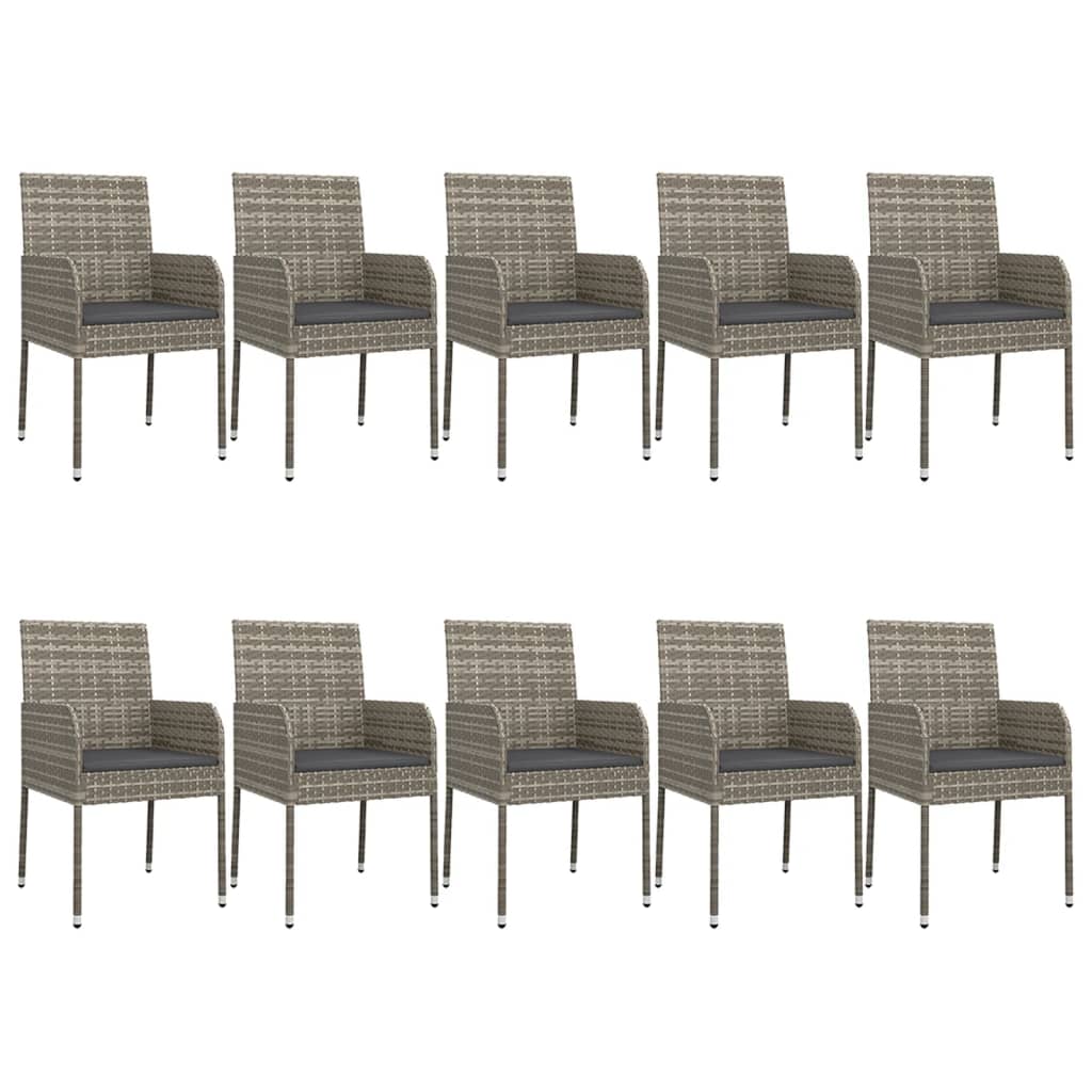-Delige Tuinset Met Kussens Poly Rattan Zwart En 11 200 cm tafellengte Grijs