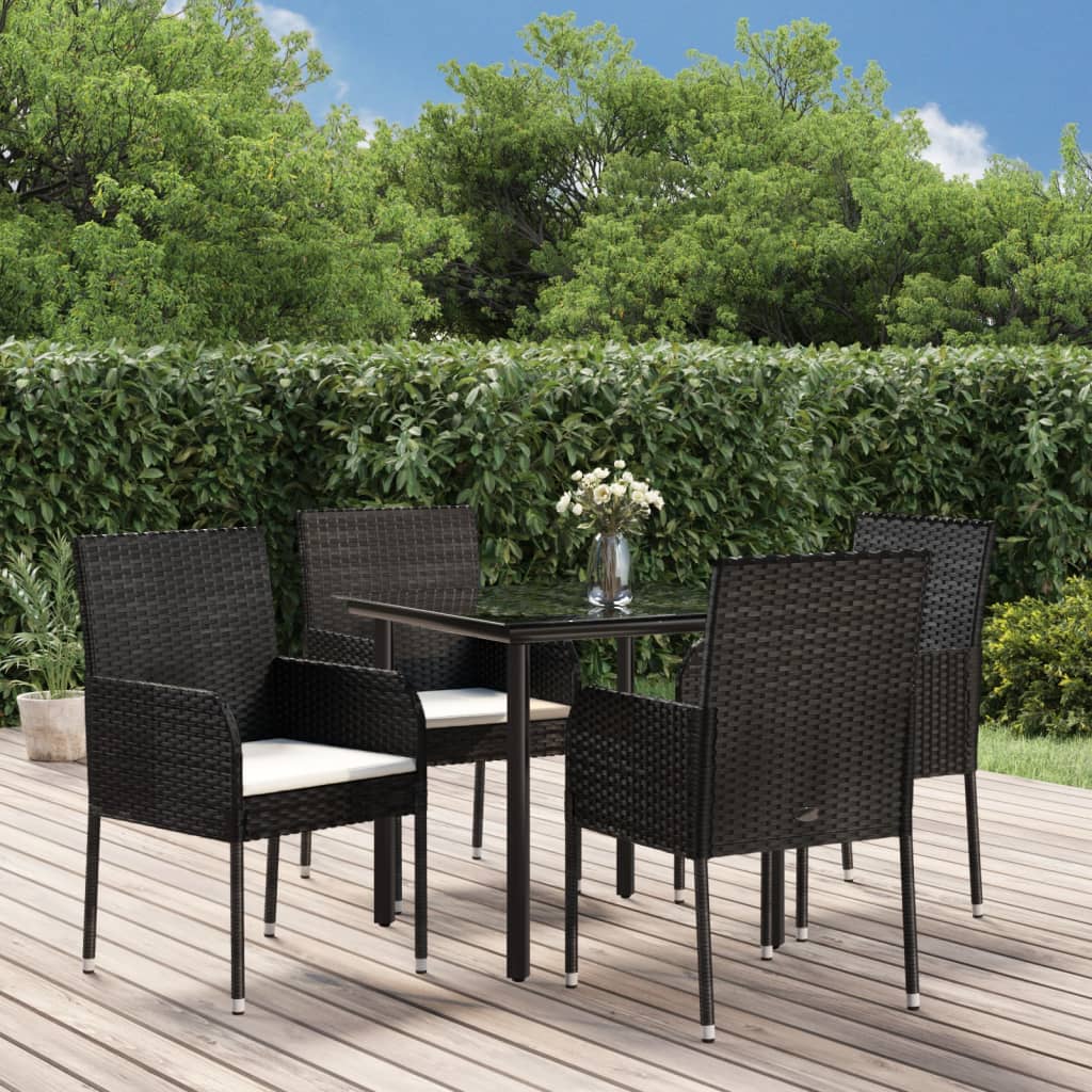 -Delige Tuinset Met Kussens Poly Rattan 5 80 cm tafellengte Zwart