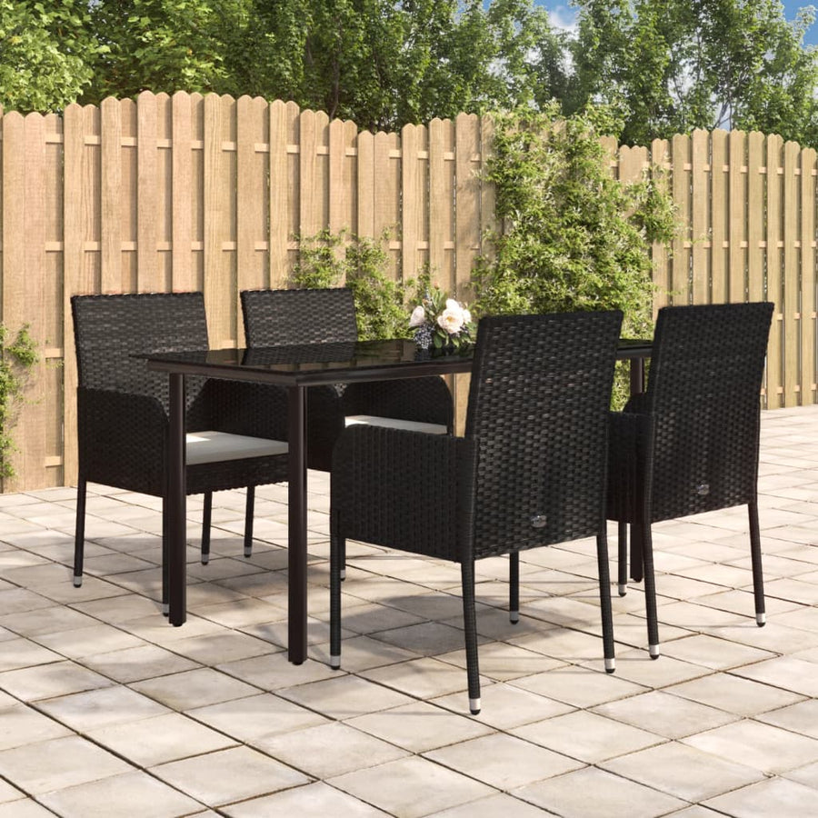 -Delige Tuinset Met Kussens Poly Rattan 5 140 cm tafellengte Zwart