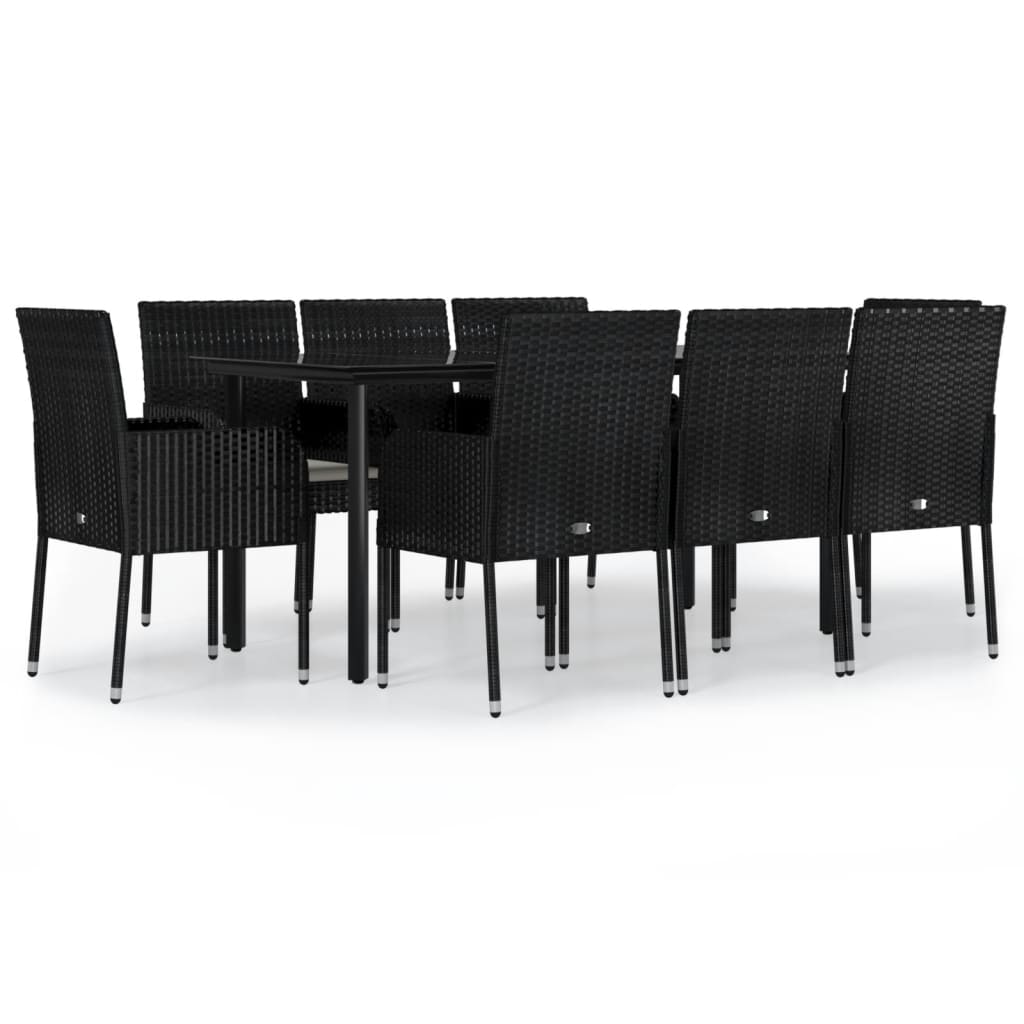 -Delige Tuinset Poly Rattan 9 160 cm tafellengte Zwart