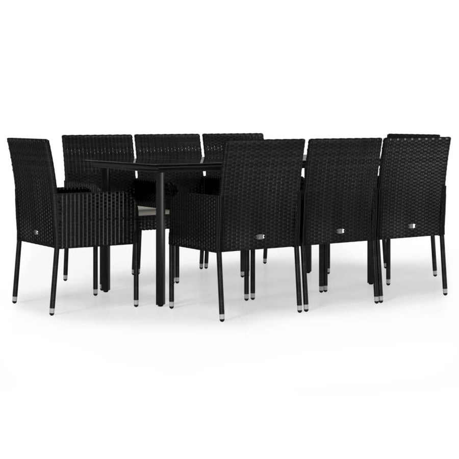 -Delige Tuinset Poly Rattan 9 160 cm tafellengte Zwart