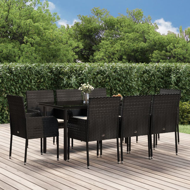 -Delige Tuinset Poly Rattan 9 160 cm tafellengte Zwart