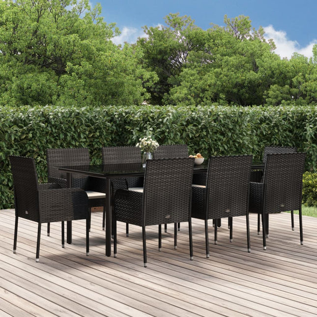 -Delige Tuinset Poly Rattan 9 200 cm tafellengte Zwart