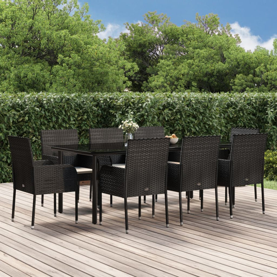 9-Delige Tuinset Poly Rattan 8 200 cm tafellengte Zwart