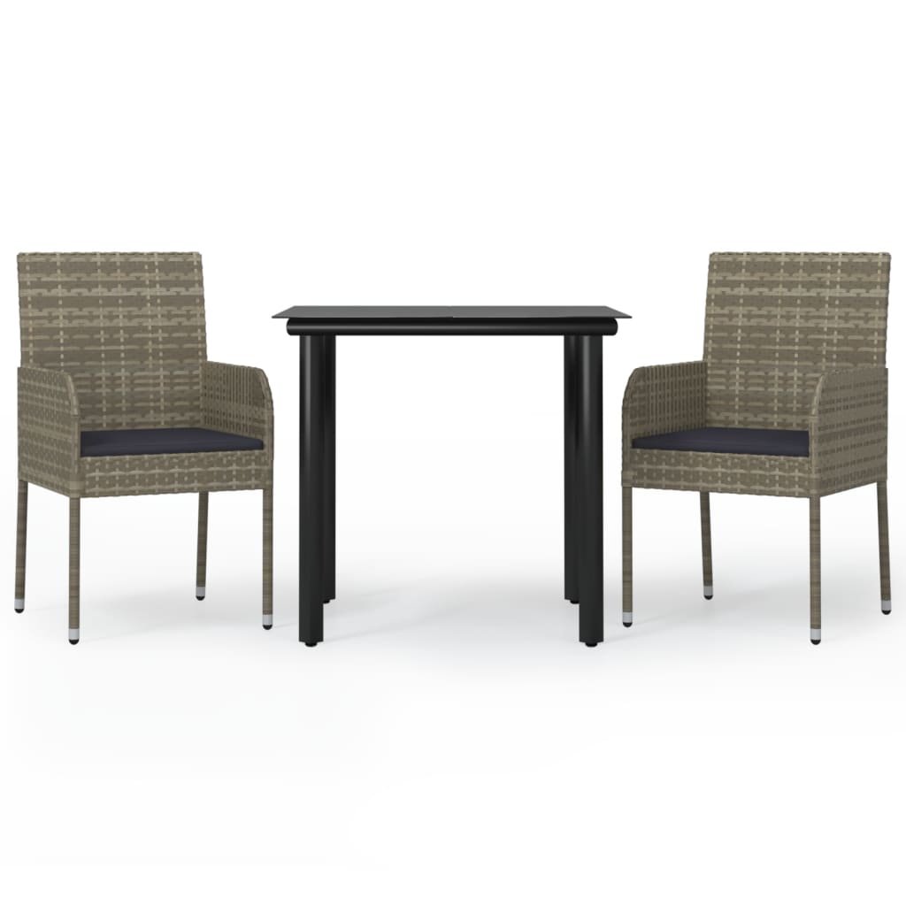 -Delige Tuinset Met Kussens Poly Rattan Zwart En 3 80 cm tafellengte Grijs