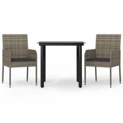 -Delige Tuinset Met Kussens Poly Rattan Zwart En 3 80 cm tafellengte Grijs