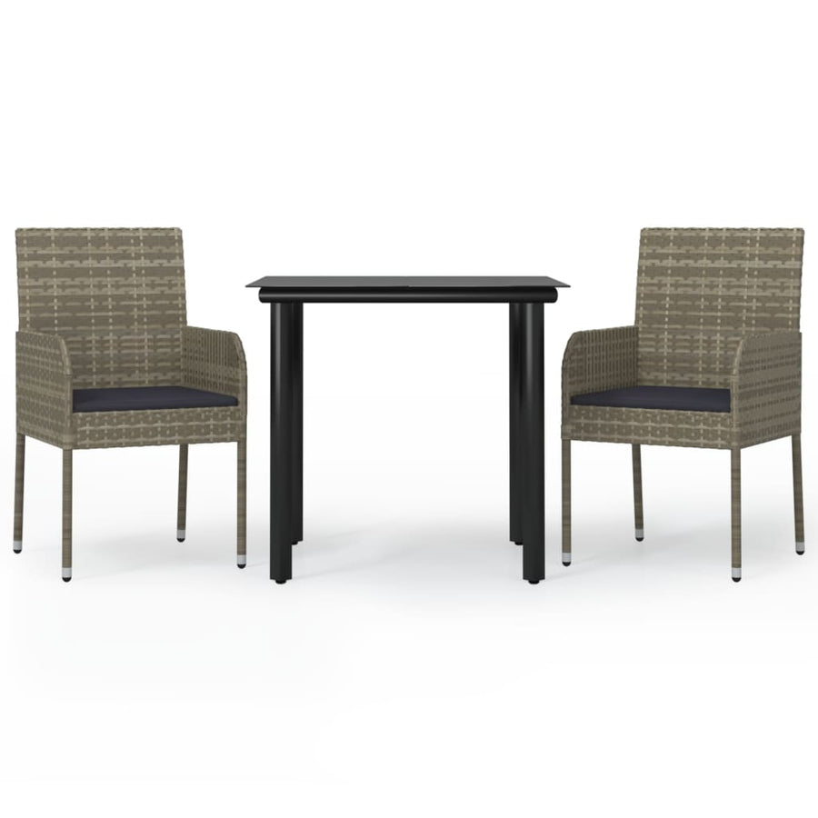 -Delige Tuinset Met Kussens Poly Rattan Zwart En 3 80 cm tafellengte Grijs