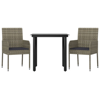 -Delige Tuinset Met Kussens Poly Rattan Zwart En 3 80 cm tafellengte Grijs