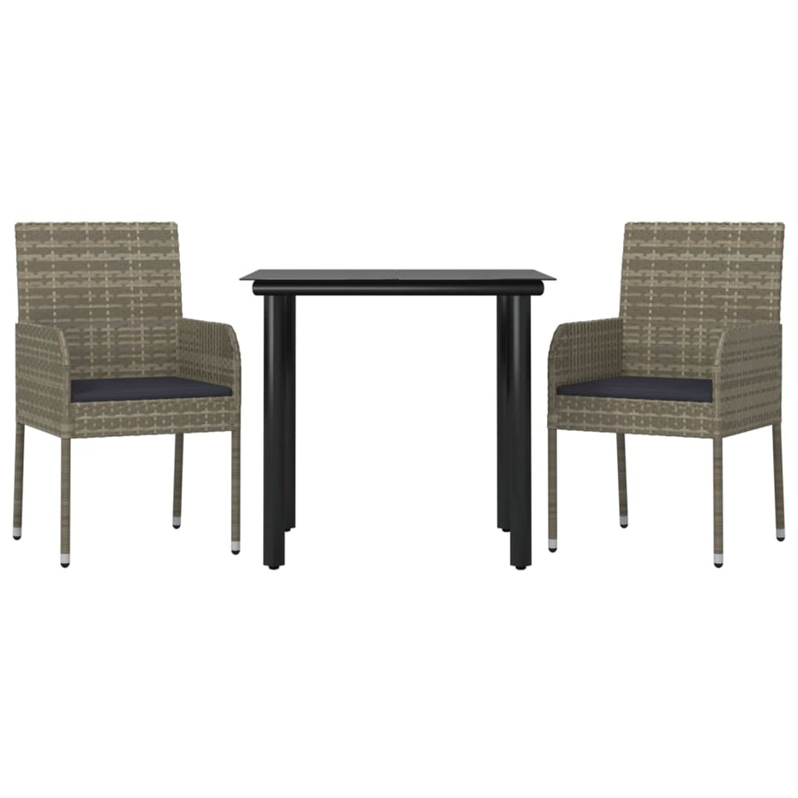 -Delige Tuinset Met Kussens Poly Rattan Zwart En 3 80 cm tafellengte Grijs
