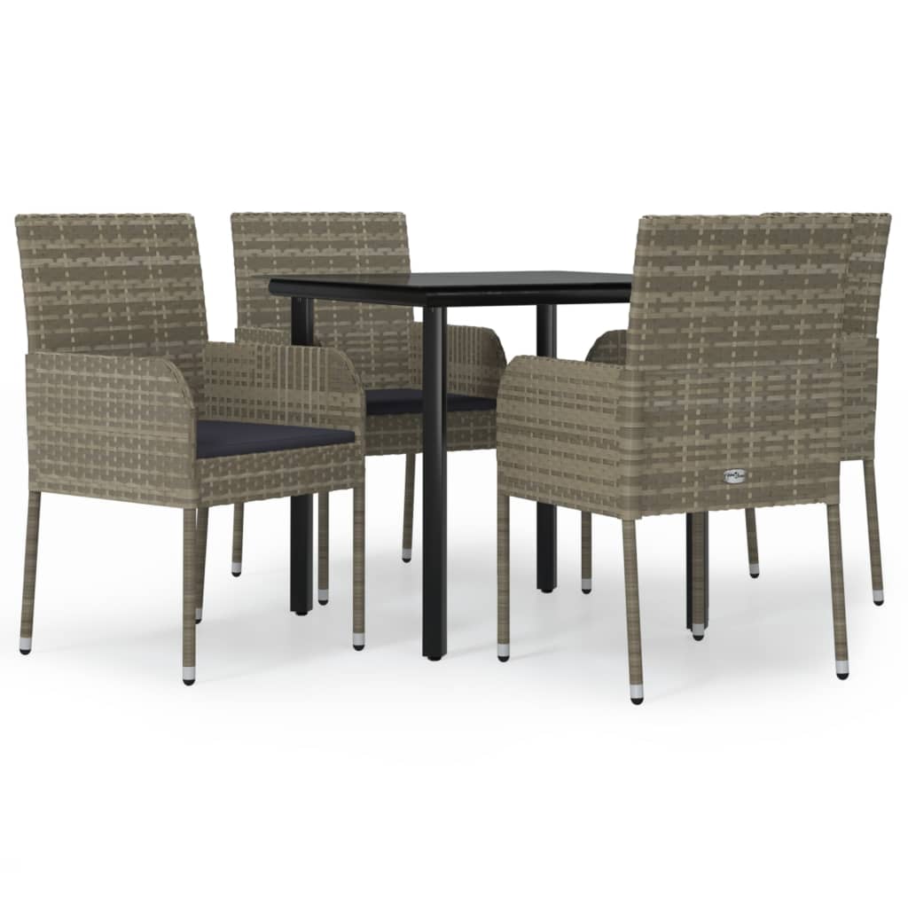 -Delige Tuinset Met Kussens Poly Rattan Zwart En 5 80 cm tafellengte Grijs