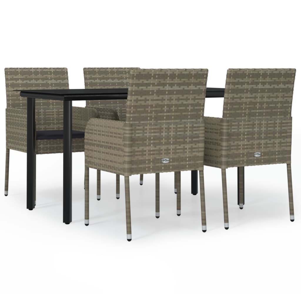 -Delige Tuinset Met Kussens Poly Rattan Zwart En 5 140 cm tafellengte Grijs