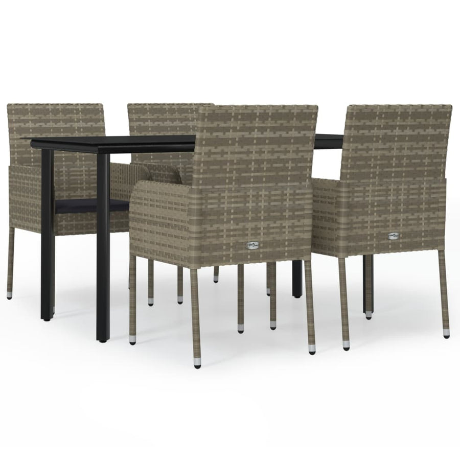 -Delige Tuinset Met Kussens Poly Rattan Zwart En 5 140 cm tafellengte Grijs