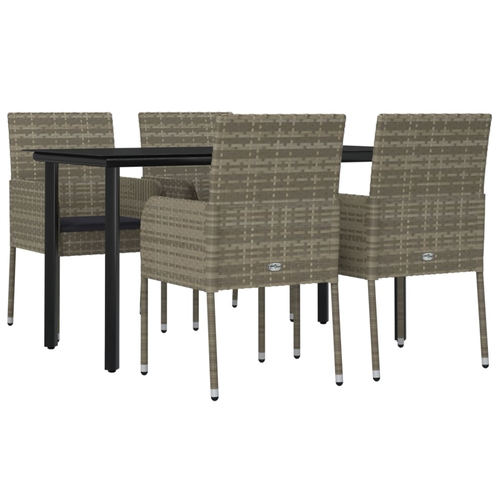 -Delige Tuinset Met Kussens Poly Rattan Zwart En 5 140 cm tafellengte Grijs