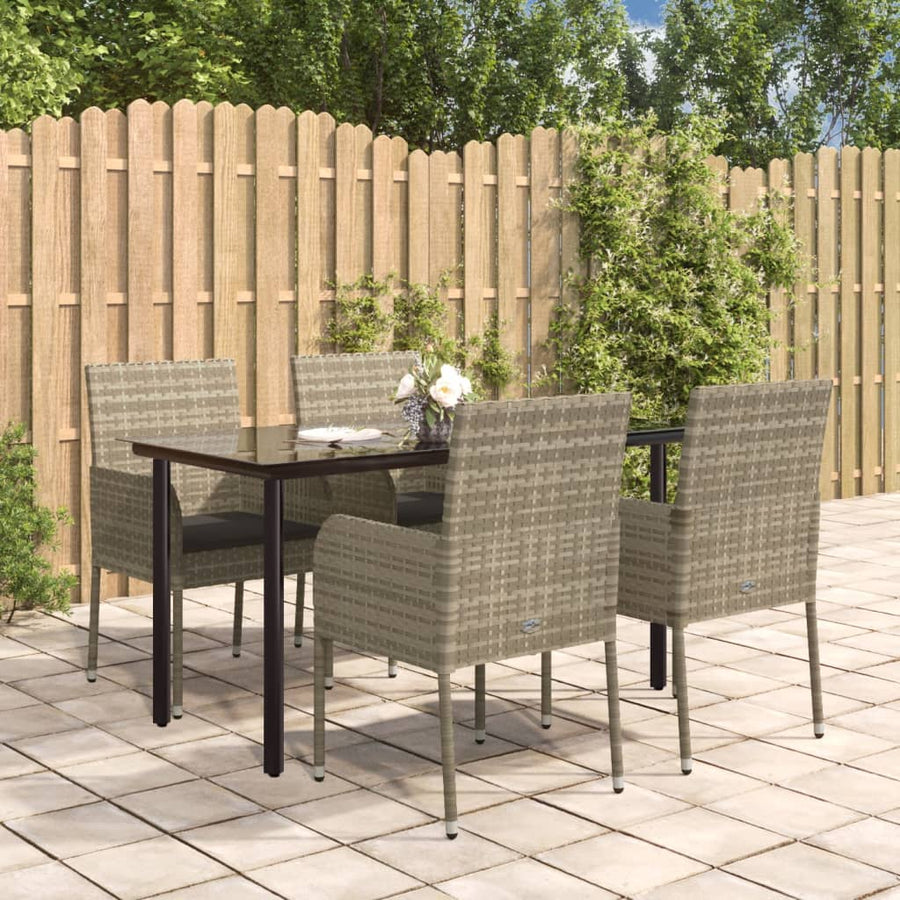 -Delige Tuinset Met Kussens Poly Rattan Zwart En 5 140 cm tafellengte Grijs