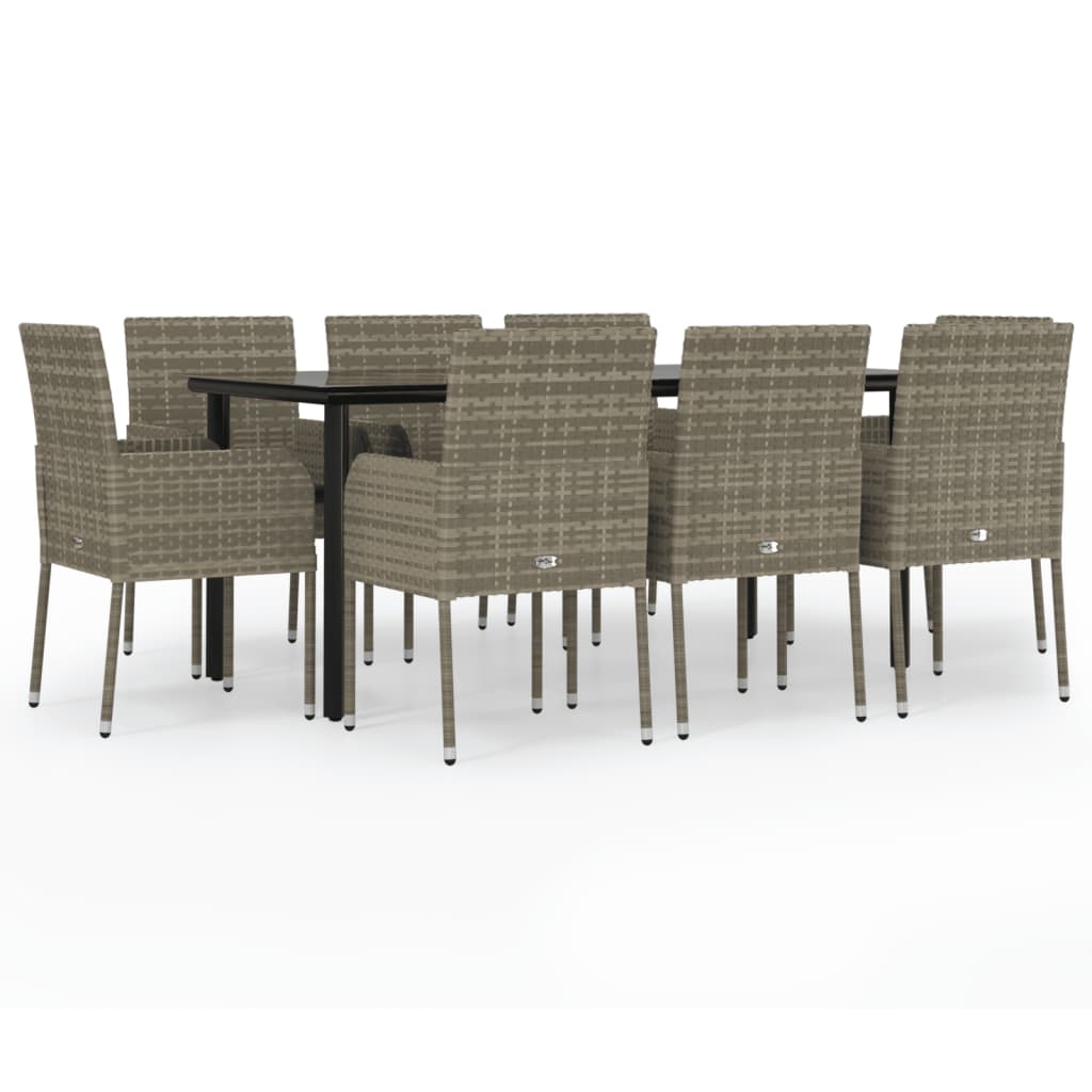 -Delige Tuinset Met Kussens Poly Rattan Zwart En 9 160 cm tafellengte Grijs
