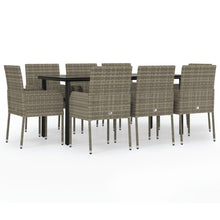 -Delige Tuinset Met Kussens Poly Rattan Zwart En 9 160 cm tafellengte Grijs