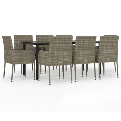 -Delige Tuinset Met Kussens Poly Rattan Zwart En 9 160 cm tafellengte Grijs