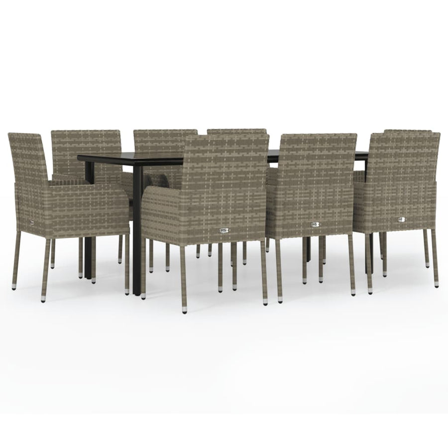 -Delige Tuinset Met Kussens Poly Rattan Zwart En 9 160 cm tafellengte Grijs