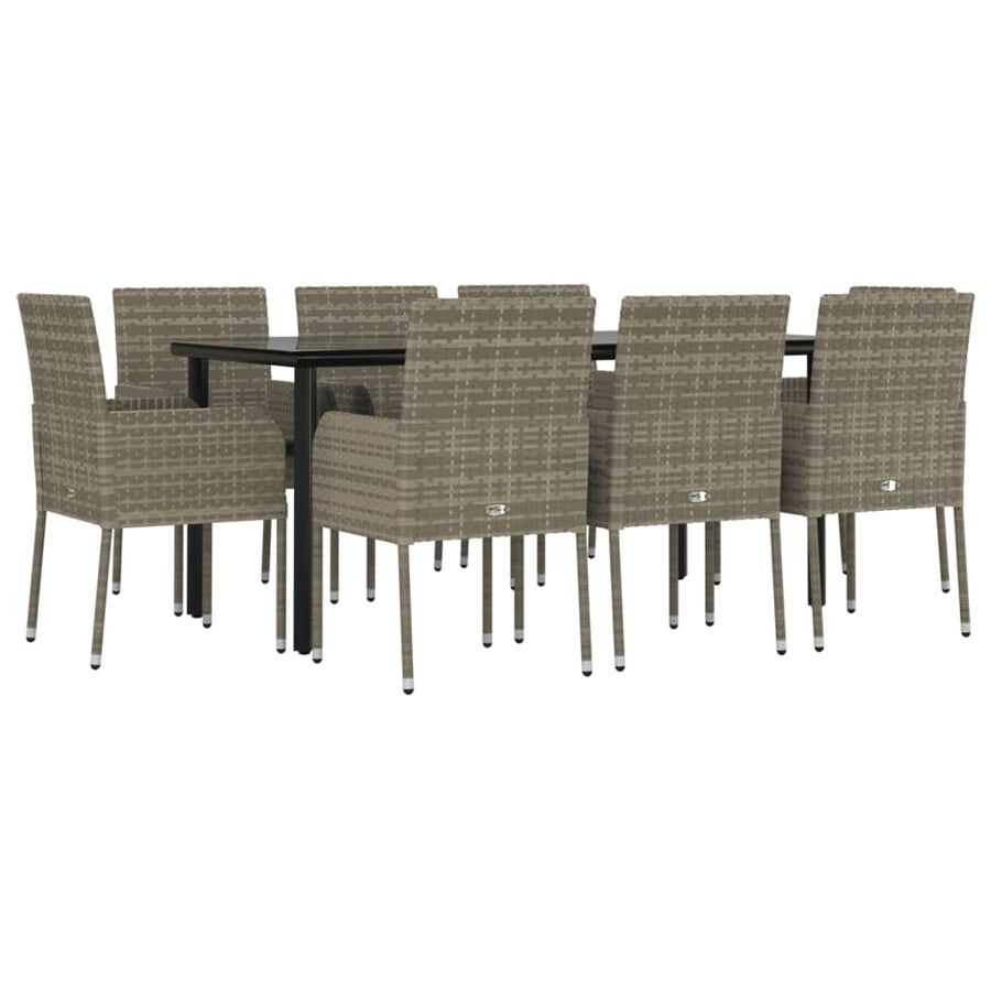 -Delige Tuinset Met Kussens Poly Rattan Zwart En 9 160 cm tafellengte Grijs
