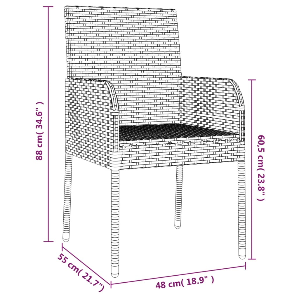 -Delige Tuinset Met Kussens Poly Rattan Zwart En 9 160 cm tafellengte Grijs