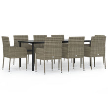 9-Delige Tuinset Met Kussens Poly Rattan Zwart En 8 200 cm tafellengte Grijs