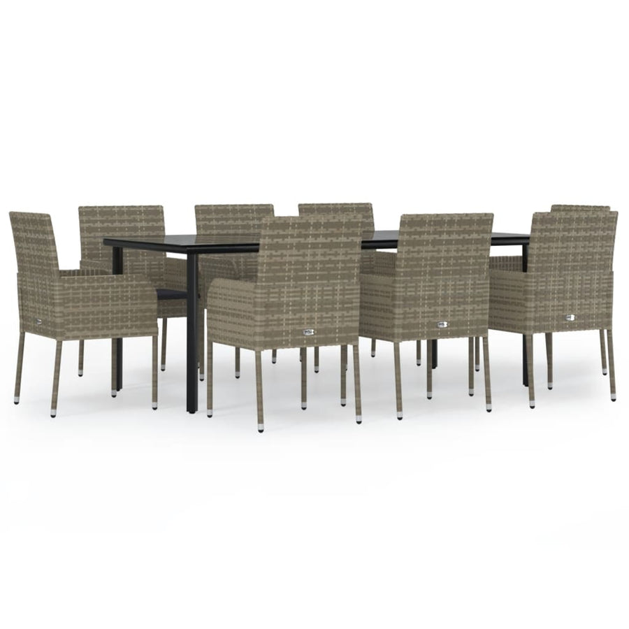 9-Delige Tuinset Met Kussens Poly Rattan Zwart En 8 200 cm tafellengte Grijs