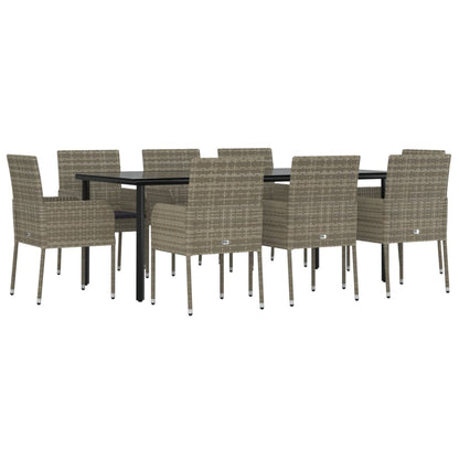 9-Delige Tuinset Met Kussens Poly Rattan Zwart En 8 200 cm tafellengte Grijs