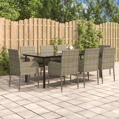 9-Delige Tuinset Met Kussens Poly Rattan Zwart En 8 200 cm tafellengte Grijs