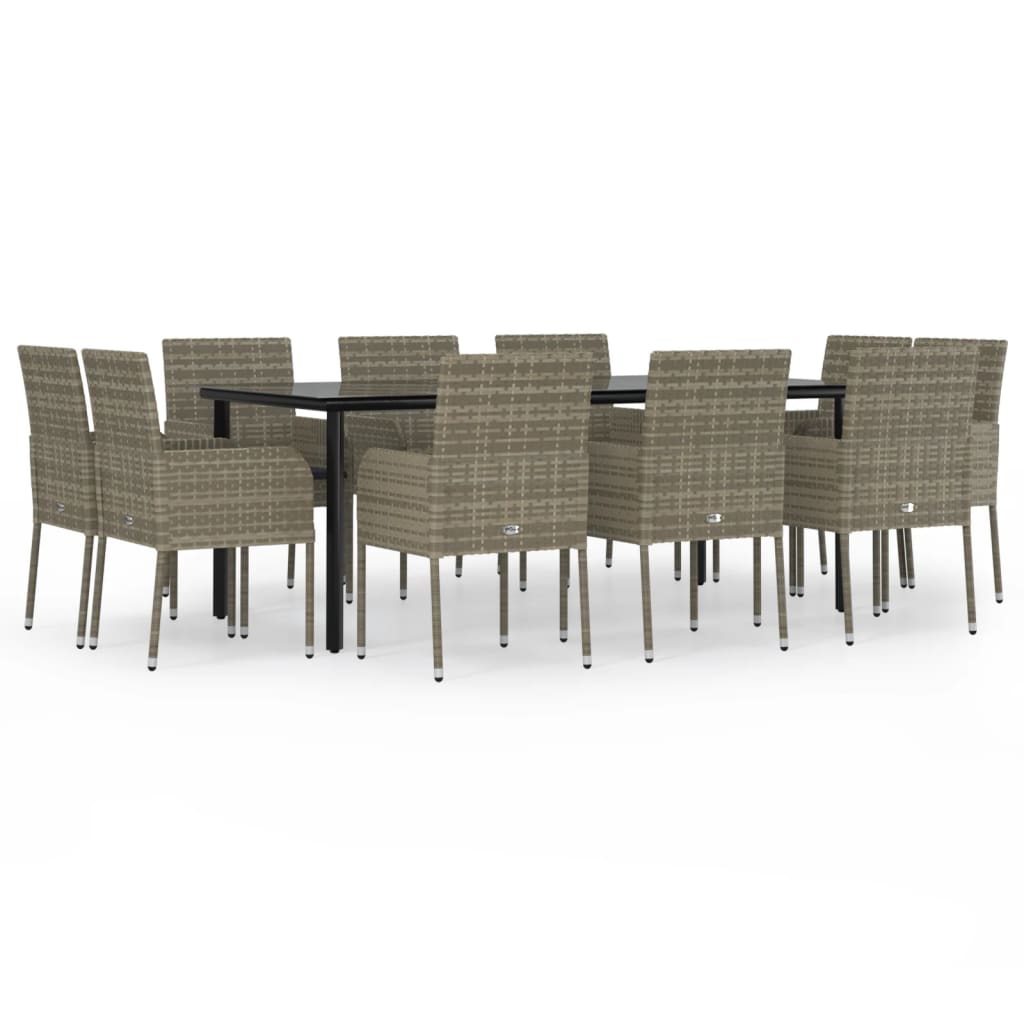 11-Delige Tuinset Met Kussens Poly Rattan Zwart En 10 200 cm tafellengte Grijs