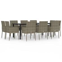11-Delige Tuinset Met Kussens Poly Rattan Zwart En 10 200 cm tafellengte Grijs