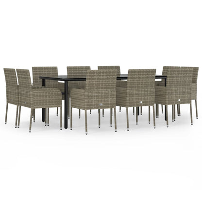 11-Delige Tuinset Met Kussens Poly Rattan Zwart En 10 200 cm tafellengte Grijs