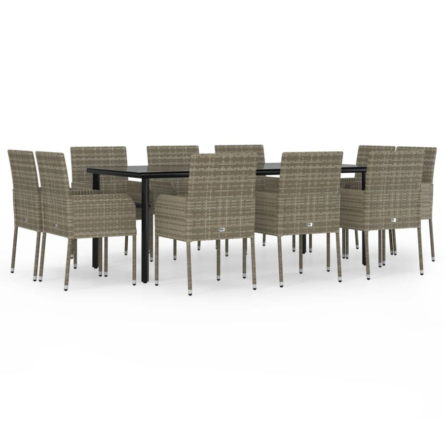 11-Delige Tuinset Met Kussens Poly Rattan Zwart En 10 200 cm tafellengte Grijs