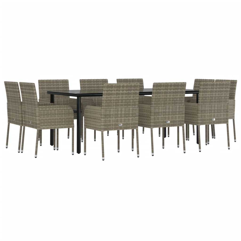 11-Delige Tuinset Met Kussens Poly Rattan Zwart En 10 200 cm tafellengte Grijs