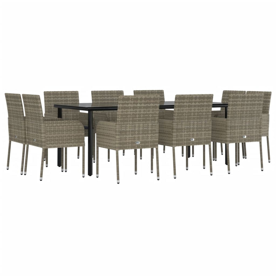 11-Delige Tuinset Met Kussens Poly Rattan Zwart En 10 200 cm tafellengte Grijs