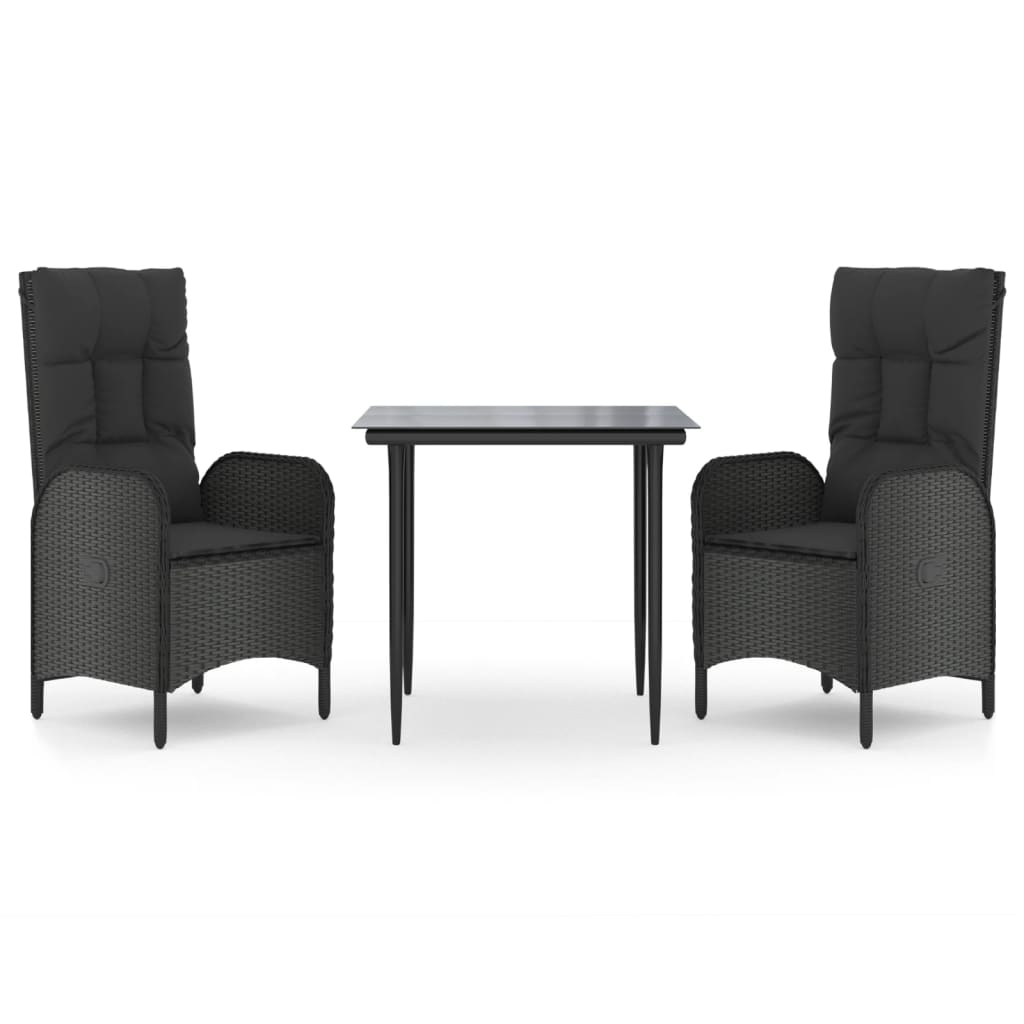 3-Delige Tuinset Met Kussens Poly Rattan Zwart 1