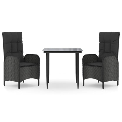 3-Delige Tuinset Met Kussens Poly Rattan Zwart 1