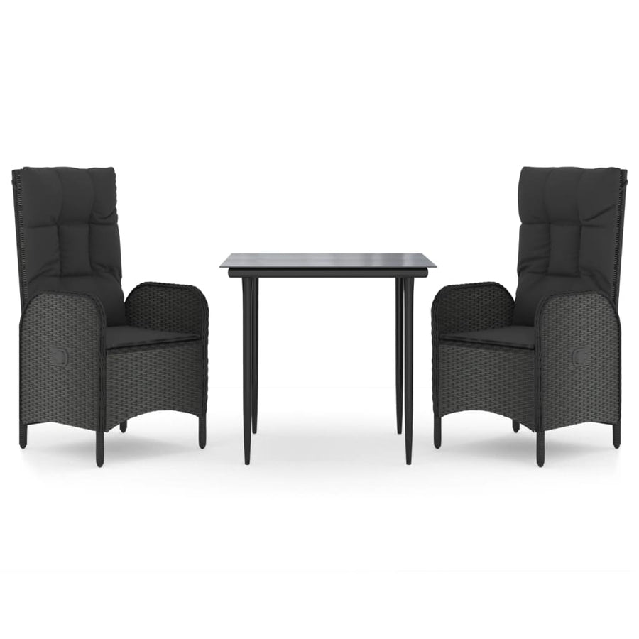 3-Delige Tuinset Met Kussens Poly Rattan Zwart 1