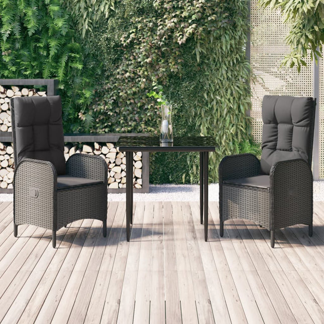 3-Delige Tuinset Met Kussens Poly Rattan Zwart 80 cm tafellengte 2x stoel + Tafel