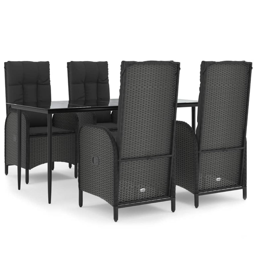 5-Delige Tuinset Met Kussens Poly Rattan Zwart 160 cm tafellengte 4x stoel + Tafel