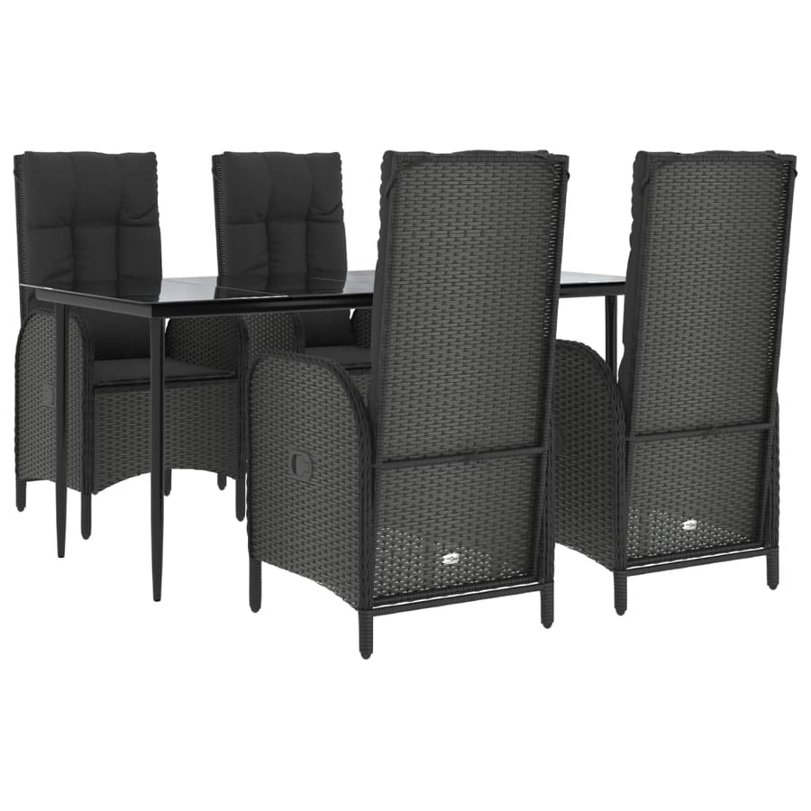 5-Delige Tuinset Met Kussens Poly Rattan Zwart 160 cm tafellengte 4x stoel + Tafel