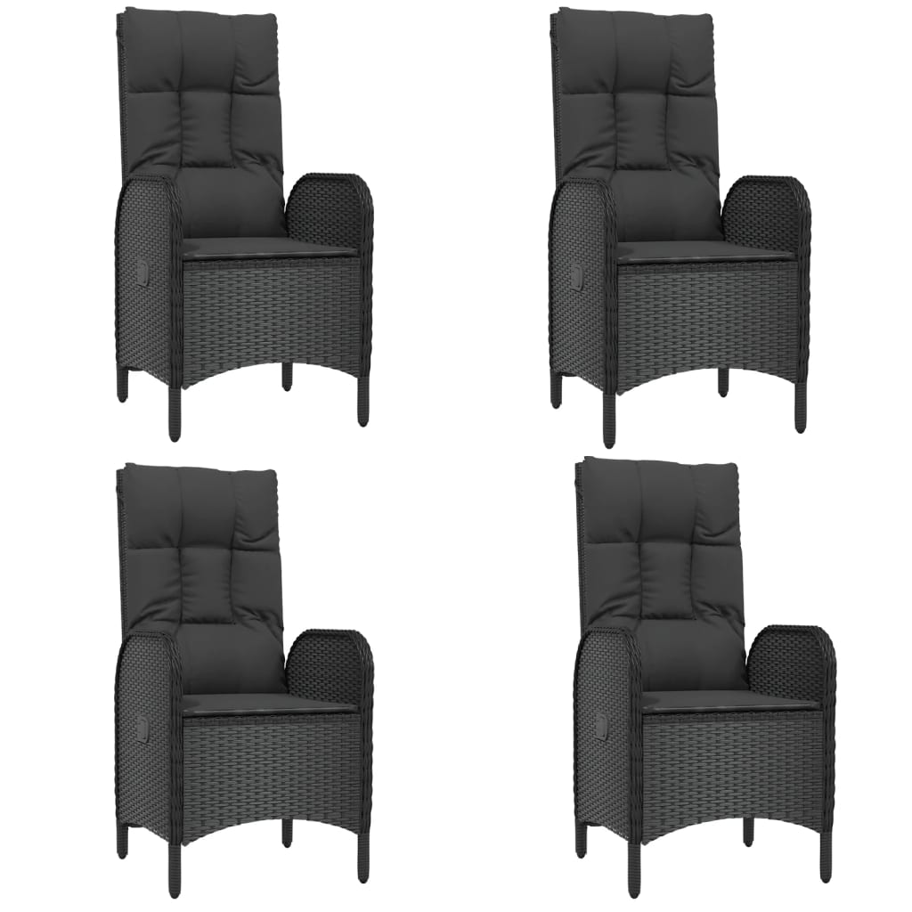 5-Delige Tuinset Met Kussens Poly Rattan Zwart 160 cm tafellengte 4x stoel + Tafel