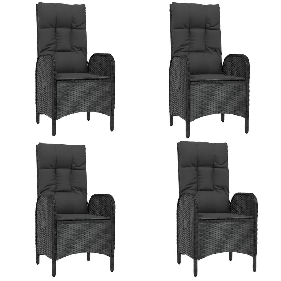 5-Delige Tuinset Met Kussens Poly Rattan Zwart 160 cm tafellengte 4x stoel + Tafel