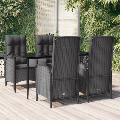 5-Delige Tuinset Met Kussens Poly Rattan Zwart 160 cm tafellengte 4x stoel + Tafel