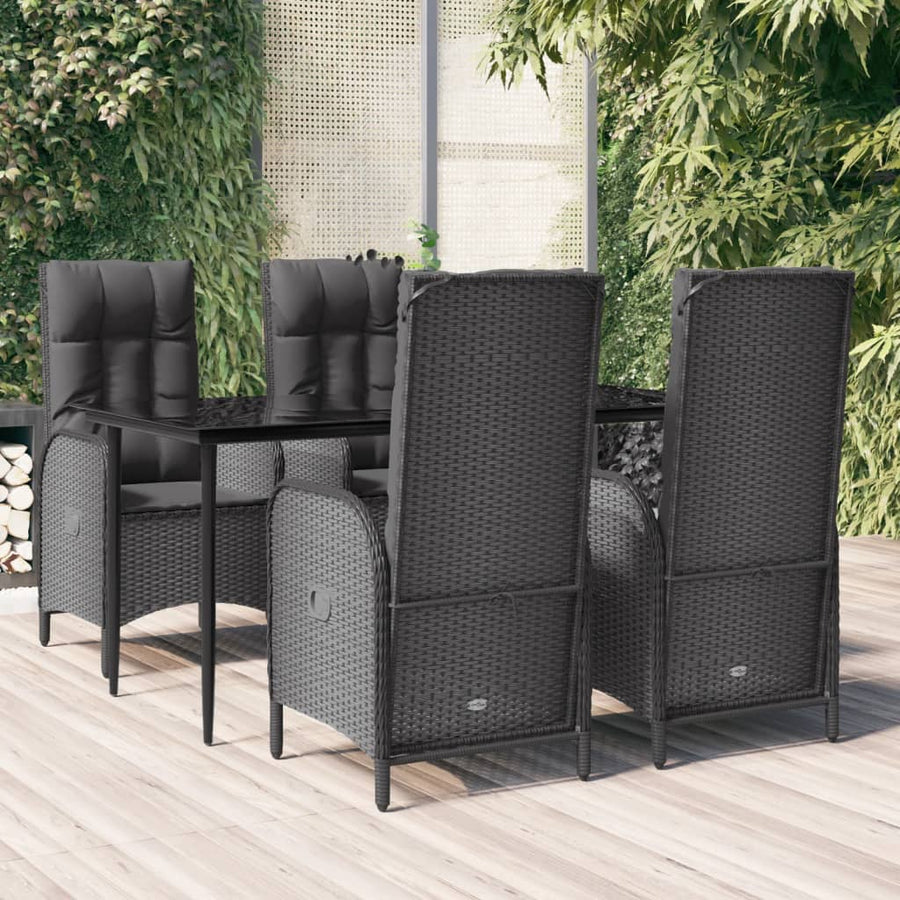 5-Delige Tuinset Met Kussens Poly Rattan Zwart 160 cm tafellengte 4x stoel + Tafel