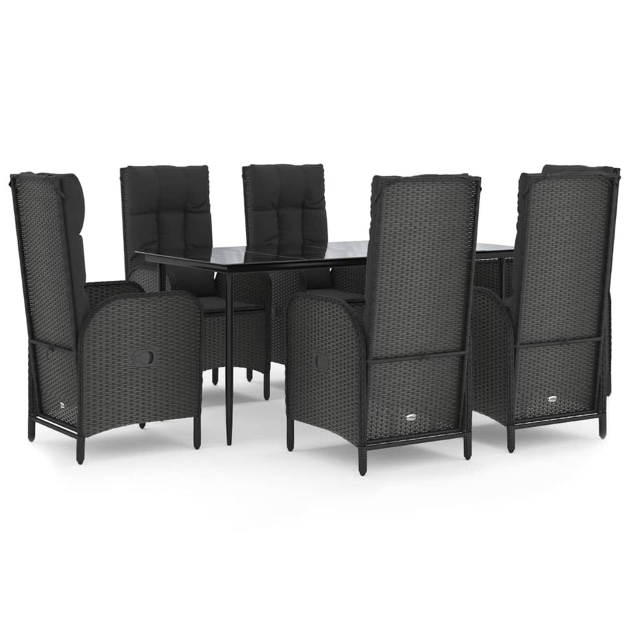 7-Delige Tuinset Met Kussens Poly Rattan Zwart 160 cm tafellengte 6x stoel + Tafel